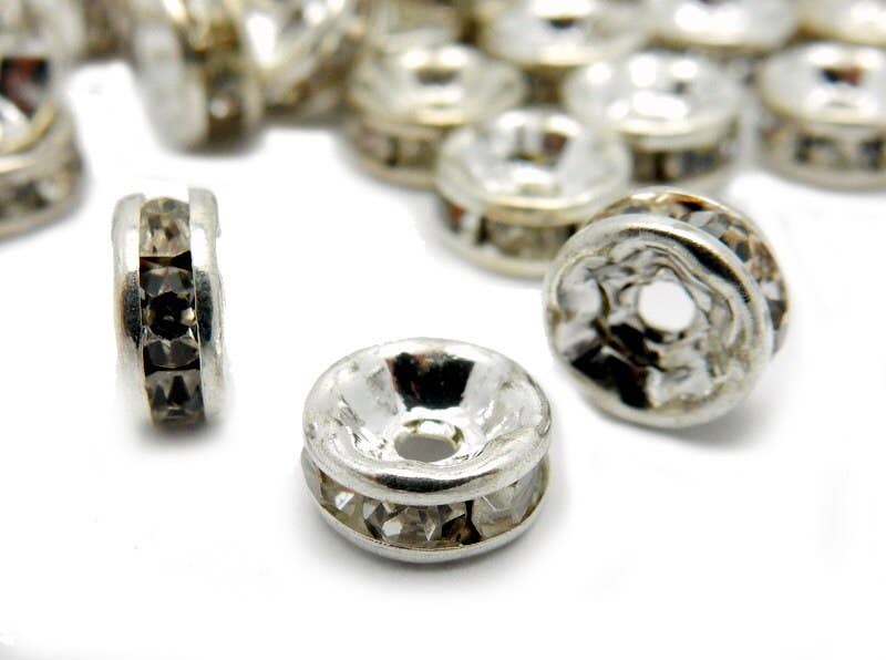 Jewelers Paradise - Wholesale Beads - 10 pcs Silver tone Rhinestone Pave Round Spacer Bead2
