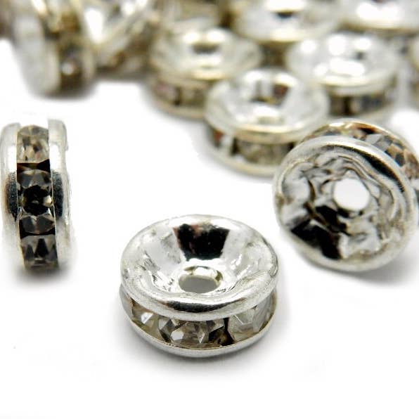 Jewelers Paradise - Wholesale Beads - 10 pcs Silver tone Rhinestone Pave Round Spacer Bead2