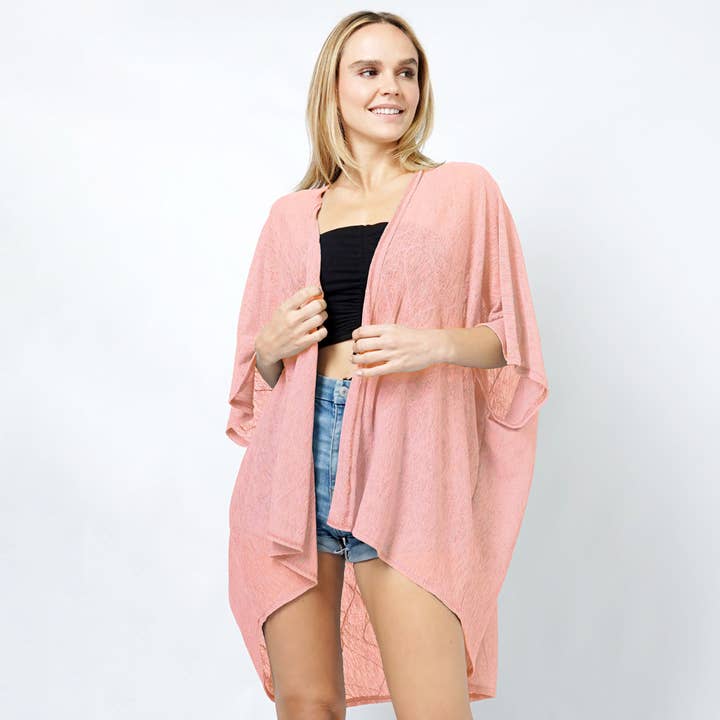 Sensibling Corp. - Wholesale Kimono - Women's - Textured Jersey Relaxed Fit Kimono Poncho