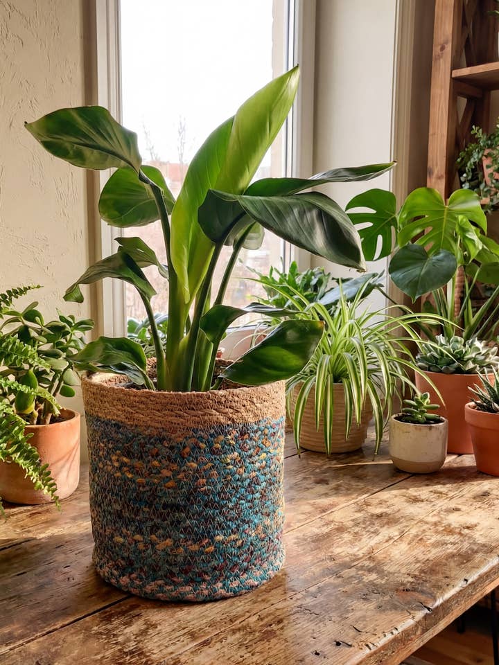 Pot multicolore recyclé XL (Ensemble/6) (12,5",12",11",10",9",8") pour la vente par Creation Jute