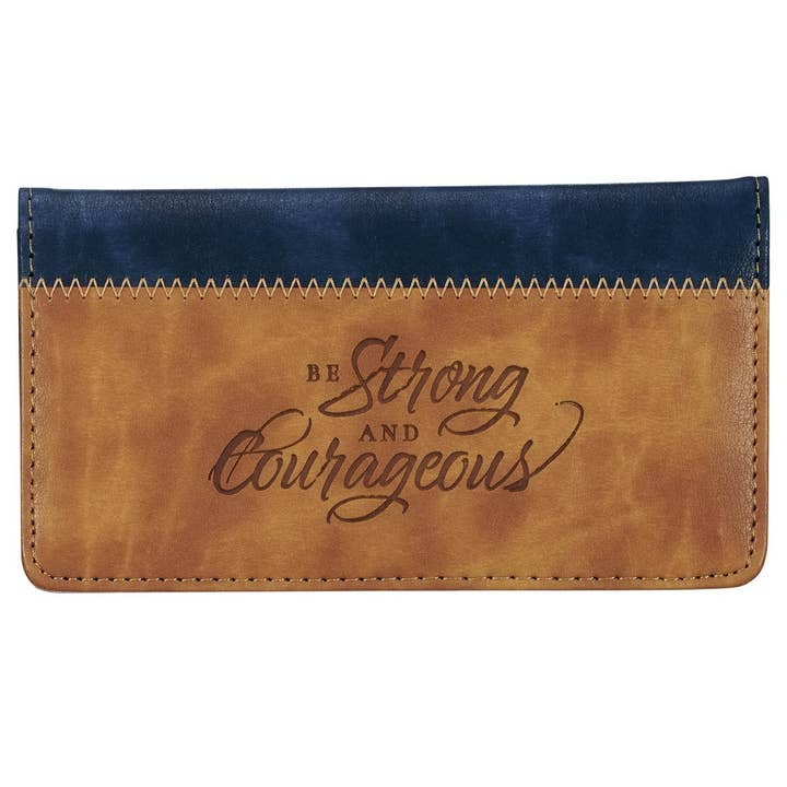 Christian Art Gifts - Wholesale Wallet - Men's - Checkbook Wallet Two-tone Strong & Courageous Josh. 1:9