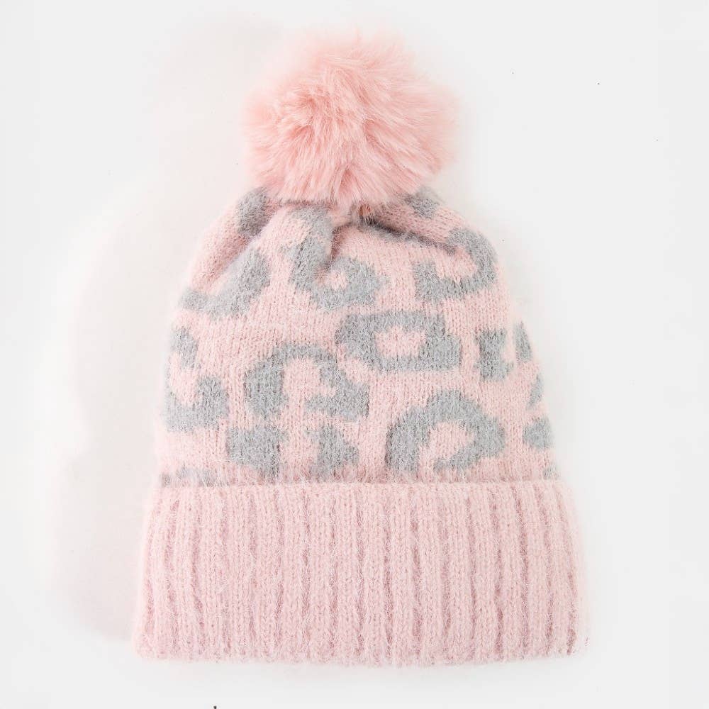 Collections by Fame Accessories - Wholesale Beanie - Women's - Leopard Print Fuzzy Pom Beanie3