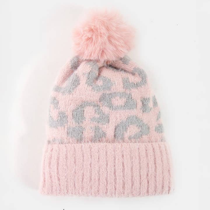 Collections by Fame Accessories - Wholesale Beanie - Women's - Leopard Print Fuzzy Pom Beanie3