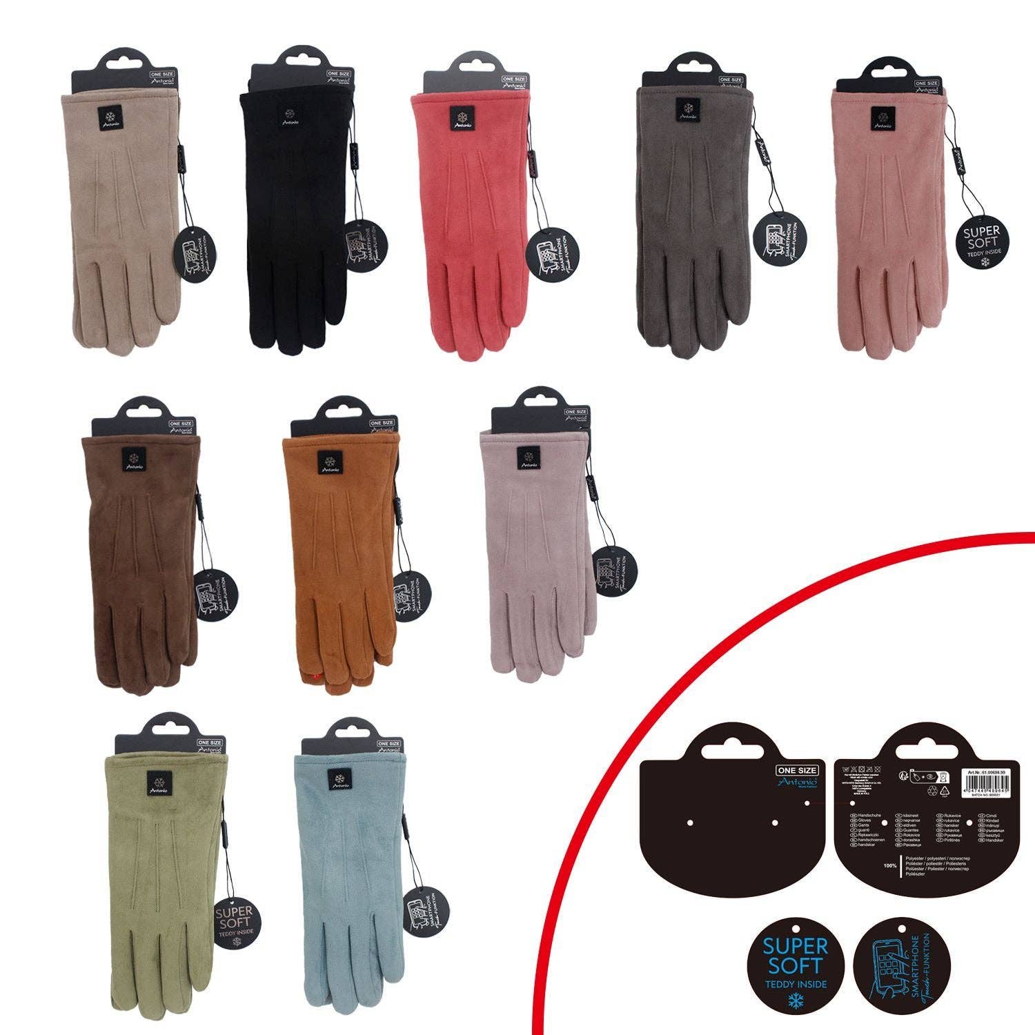 VewoTex - Wholesale Gloves - Women's - Lined Winter Women's Gloves » Winter Gloves with Teddy Lining » Finger Gloves with Three Stripes on the Back of the Hand | Touch Function1