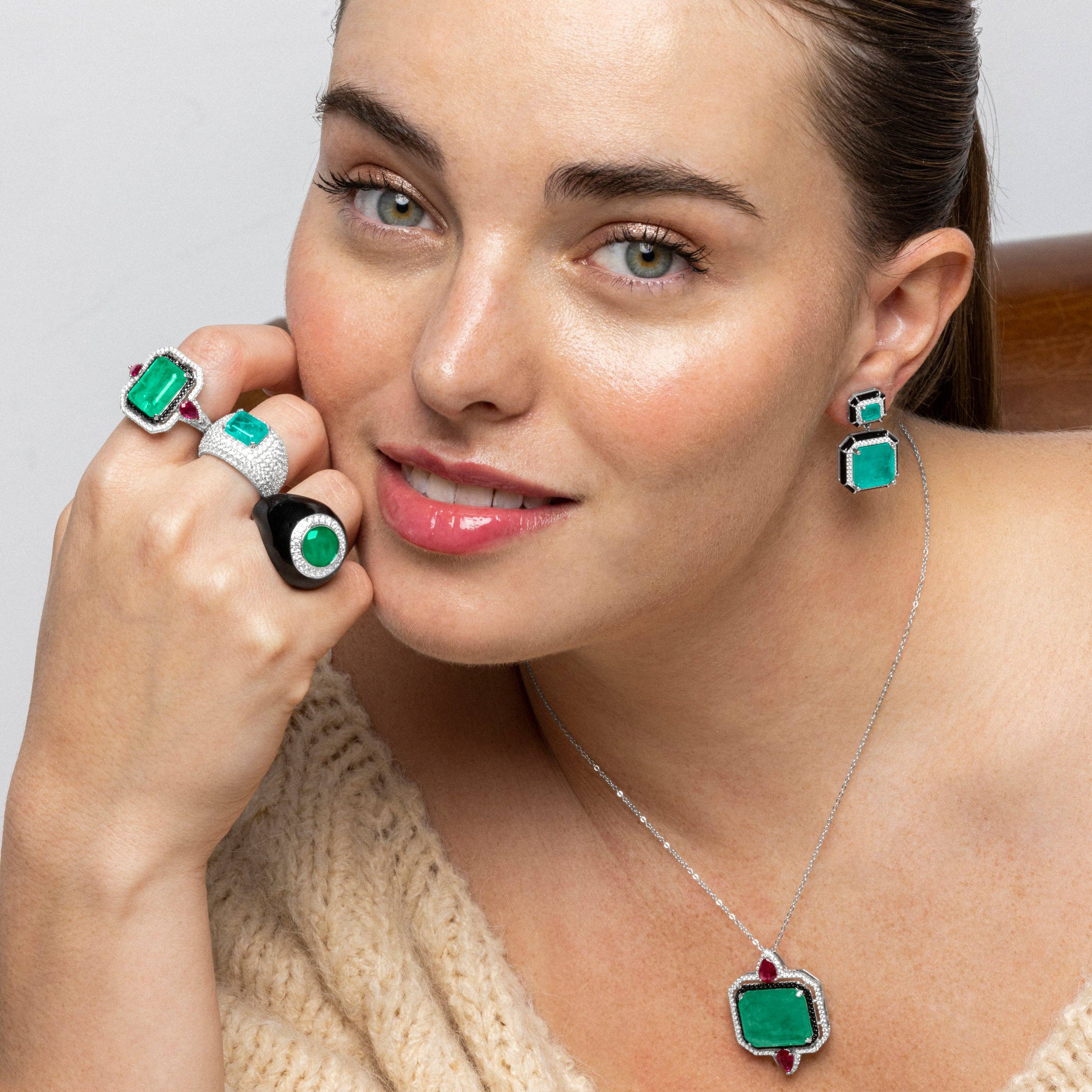 Luxenter – wholesale Cocktail/Statement Ring – Luxenter ring i sterlingsilver 925 och ljusgrön hydrotermal kvarts med rodiumfinish - Iosa4