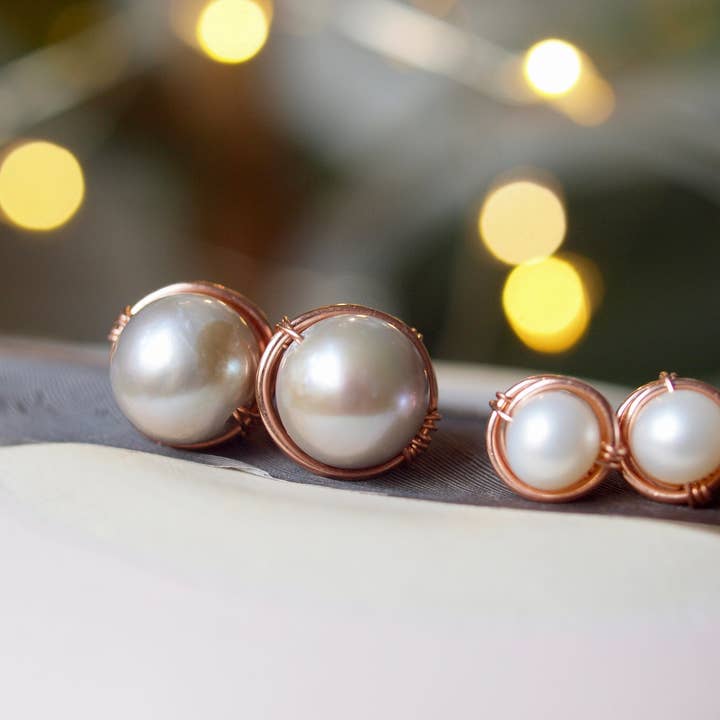 Pearl Stud Earrings, Rose gold pearl stud, silver pearl stud for wholesale by Siebijoux