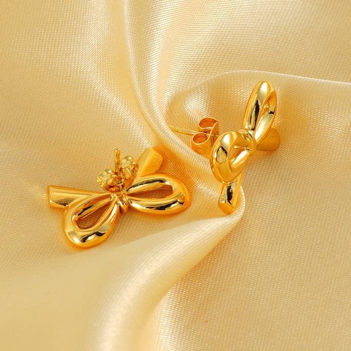 GOLD 18K STAINLESS STEEL TARNISH FREE BOW STUD EARRINGS | 40E303 for wholesale on Faire