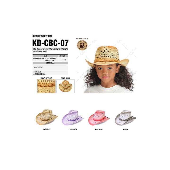 Hana - Wholesale Cowboy Hat - Kids - C.C KIDS Braided Suede Trim Band Weave Cowboy Hat