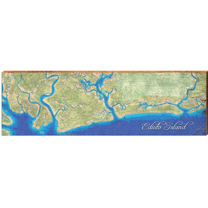 Mapa da Ilha do Edisto Impressão artística em Madeira Real por atacado de Mill Wood Art