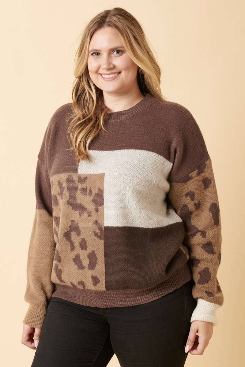 mittoshop - Wholesale Knit Sweater - Women's - PLUS ANIMAL PRINT COLOR BLOCK SWEATER3