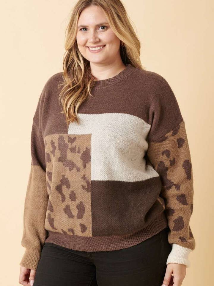 mittoshop – wholesale Knitted jumper – Women′s – PLUS ANIMAL PRINT COLOR BLOCK SWEATER3