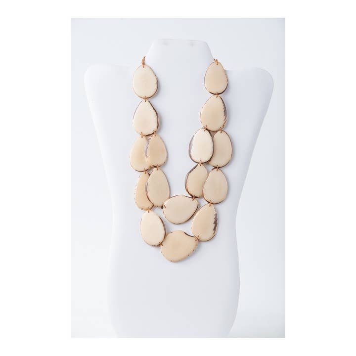 TaguArtsy - Wholesale Bib Necklace - Amoya Two stranded long Organic Tagua Nut Necklace ONLY10