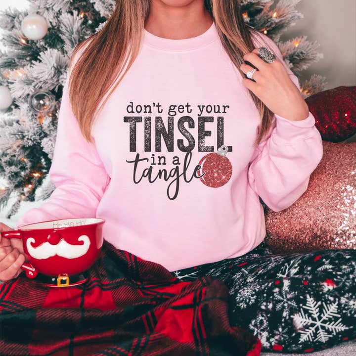 Trendznmore - Wholesale Graphic Sweatshirt - Women's - Red Tinsel in a Tangle Christmas Sweatshirt