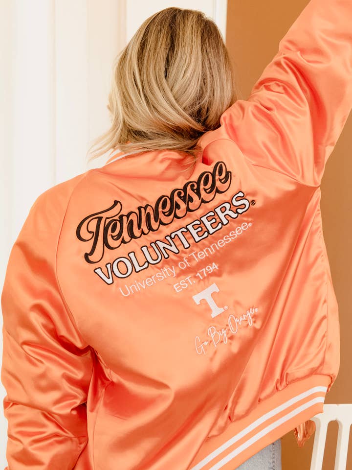 LivyLu - Wholesale Varsity/Baseball Jacket - Women's - Tennessee Vols Orange Embroidered Satin Jacket