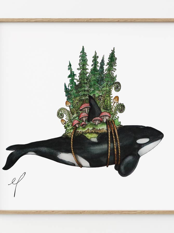 Impression Giclée Rehaussée à la Main "Orca Forest Undertow" pour la vente par Dorsal Fine Design