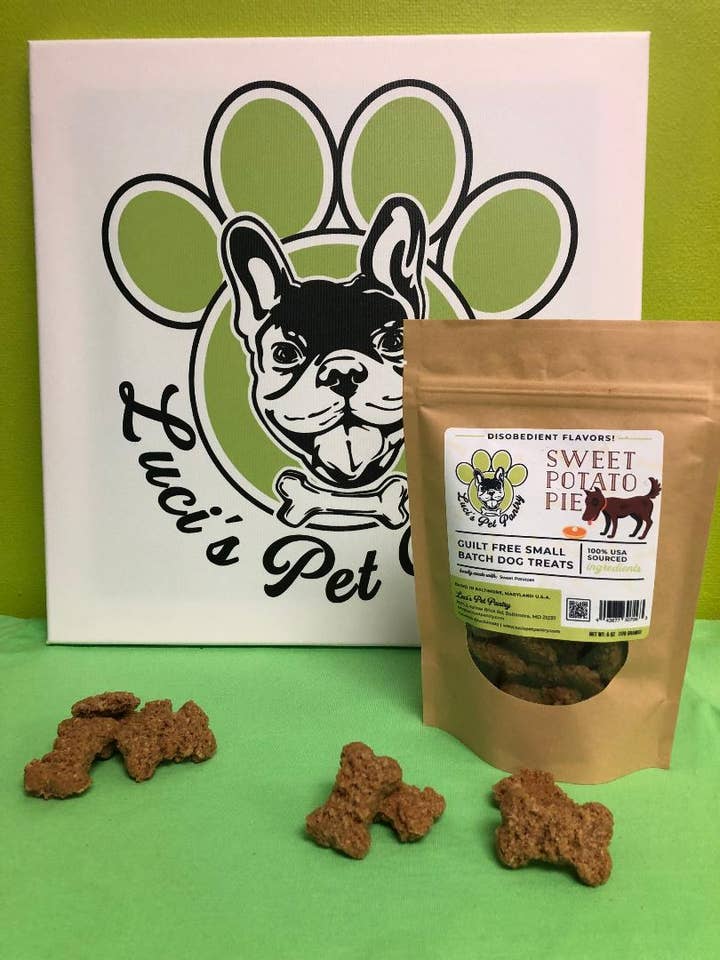 Sweet Potato Pie Dog Biscuits 6 oz. Treat Pouch -12 pack for wholesale by Luci's Pet Pantry