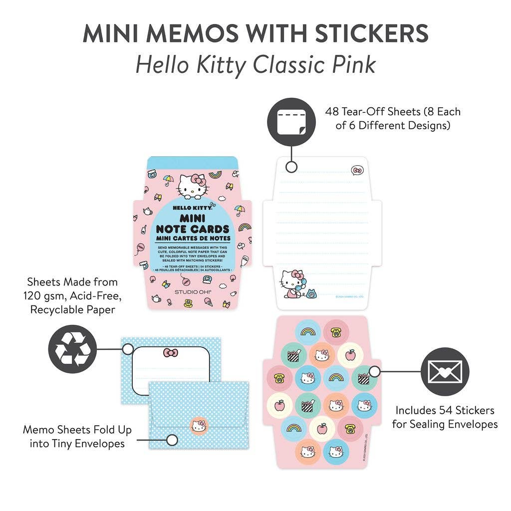 Studio Oh! - Wholesale Stationery/Notecard Set - Hello Kitty Classic Pink Mini Note Cards with Stickers9