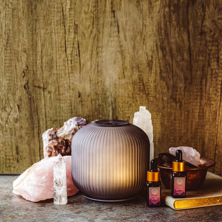 Black Glass Aroma Diffuser | Elegant Mist & Light Control for wholesale by Mindful Living Co.