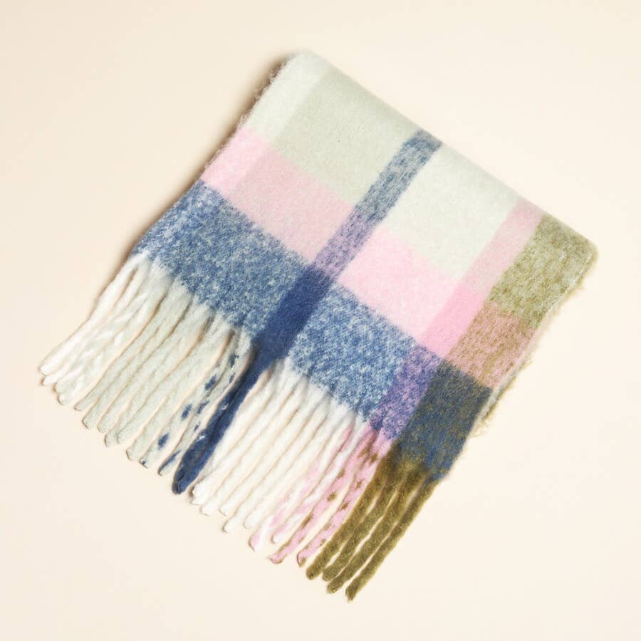 Lisa Angel – wholesale Scarf – Women's – Olive and Pink Stripe Winter Scarf0