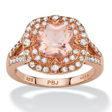 PalmBeach Jewelry - Wholesale Cocktail/Statement Ring - 2.03 TCW Cushion Cut Pink Morganite CZ Halo Cocktail Ring1