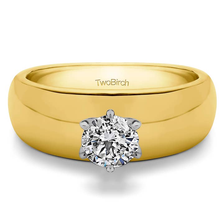 Bague de fiançailles solitaire à tige large 1 carat en or bicolore pour la vente par TwoBirch