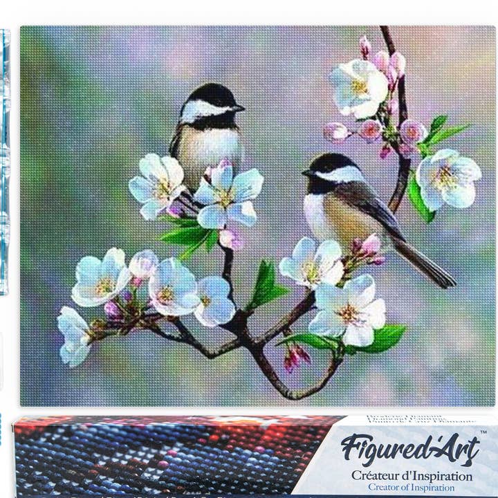 Diamond Painting - Small Birds and White Flowers for wholesale by Figured'Art