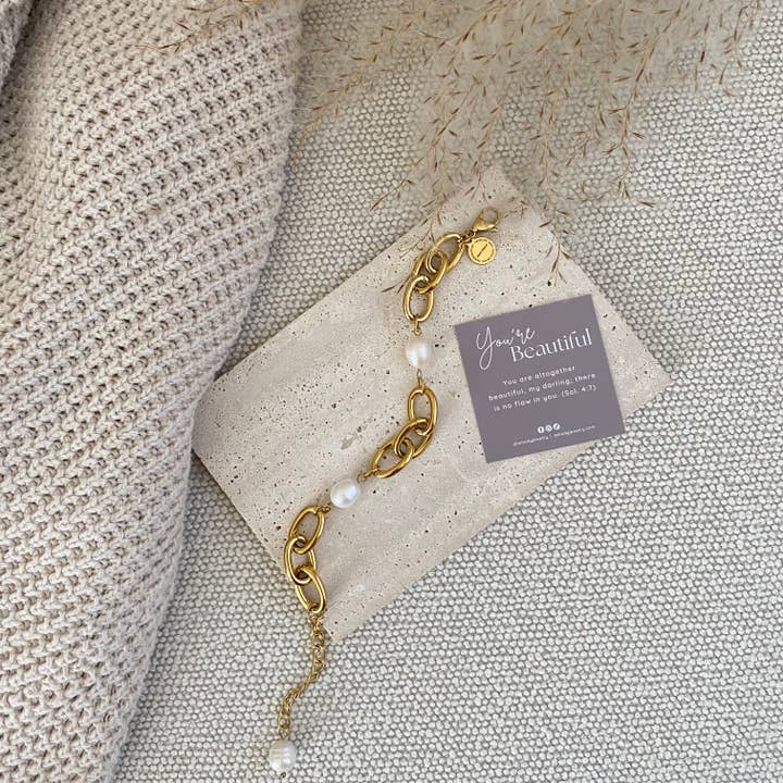 Amady Jewelry - Wholesale Link & Chain Bracelet - Oval chain big pearl bracelet 18k gold plated stainless stee3