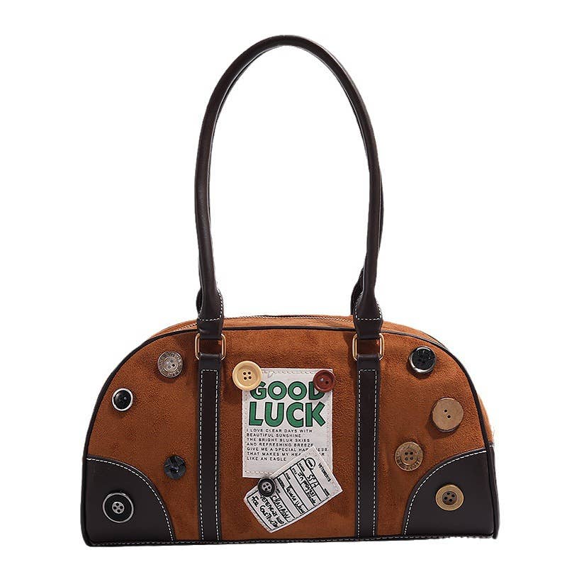 Brown Buttons random bowling Handle Bag for wholesale on Faire9