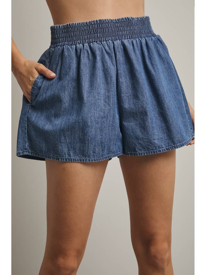 PANTALONES CORTOS DE MEZCLILLA DE ALGODÓN / WL25-11550 para venta al por mayor de Wishlist Apparel