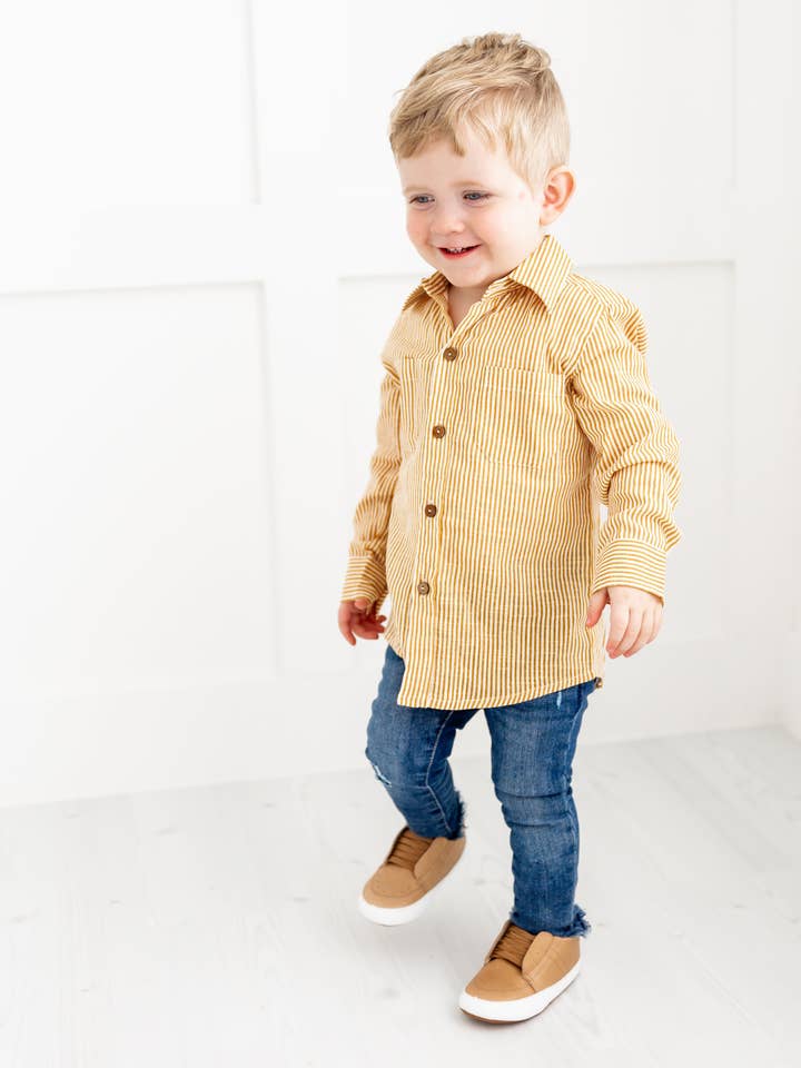 Yo Baby - Wholesale Button Down Shirt - Kids - Mustard Stripes Printed Boys Shirts9