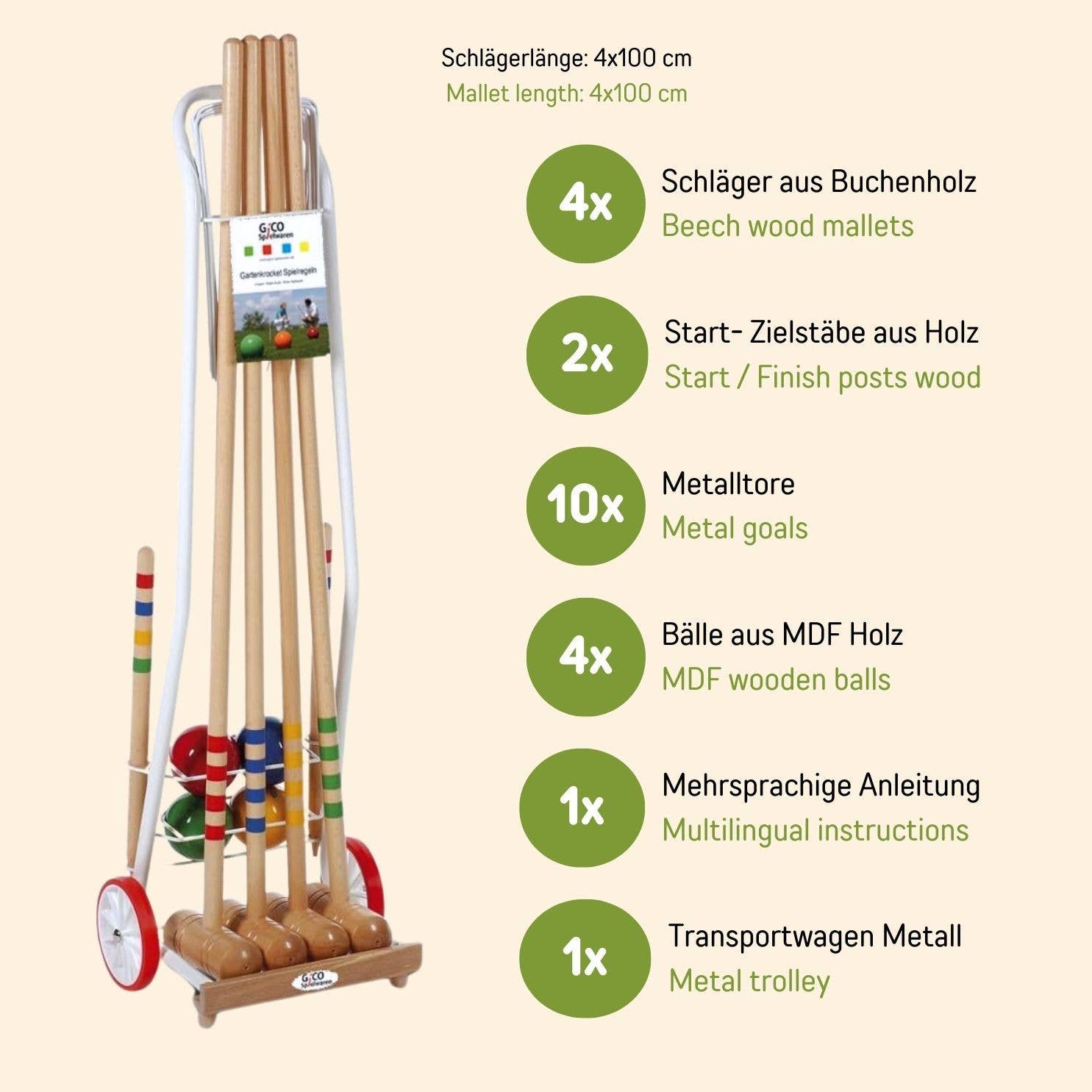 GICO Spielwaren - Wholesale Sporting Game - Kids & Baby - GICO Croquet Set For 4 Adults With Trolley - EU 31241