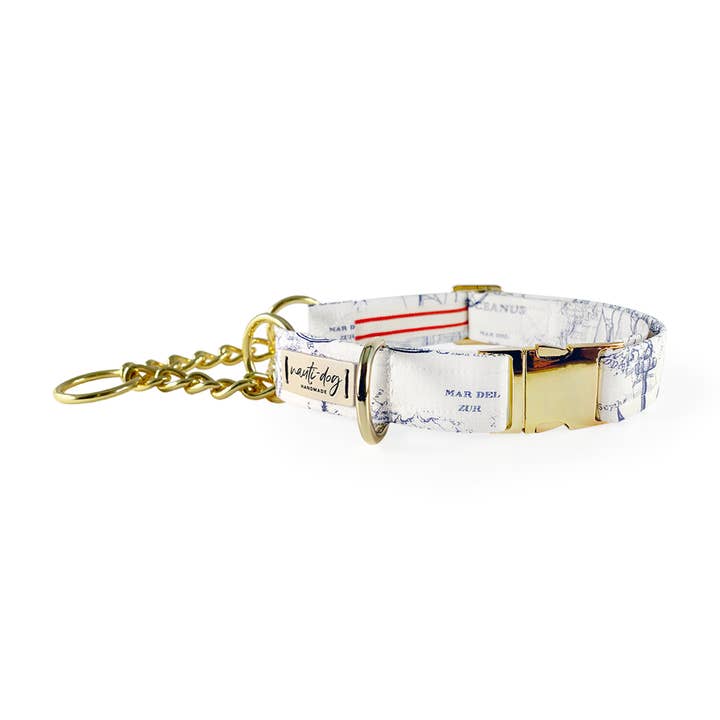 Nauti-dog Handmade – Großhandel Haustierhalsband – Hund – Carta Marina Light Nautische Toilettenschnalle und Martingalhalsband