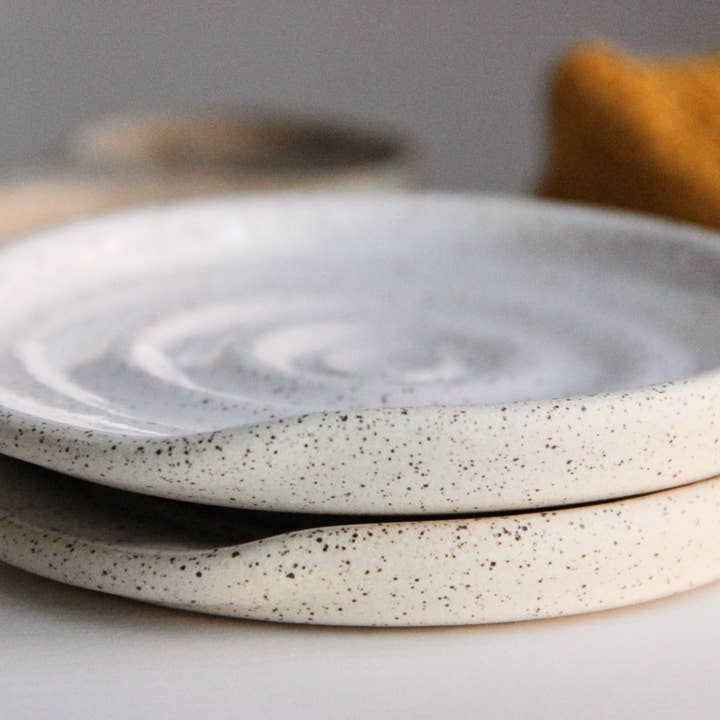 Whimsy By Wyeth - Wholesale Spoon Rest - Handmade Exposed Clay Ceramic Spoon Rest - Speckled White