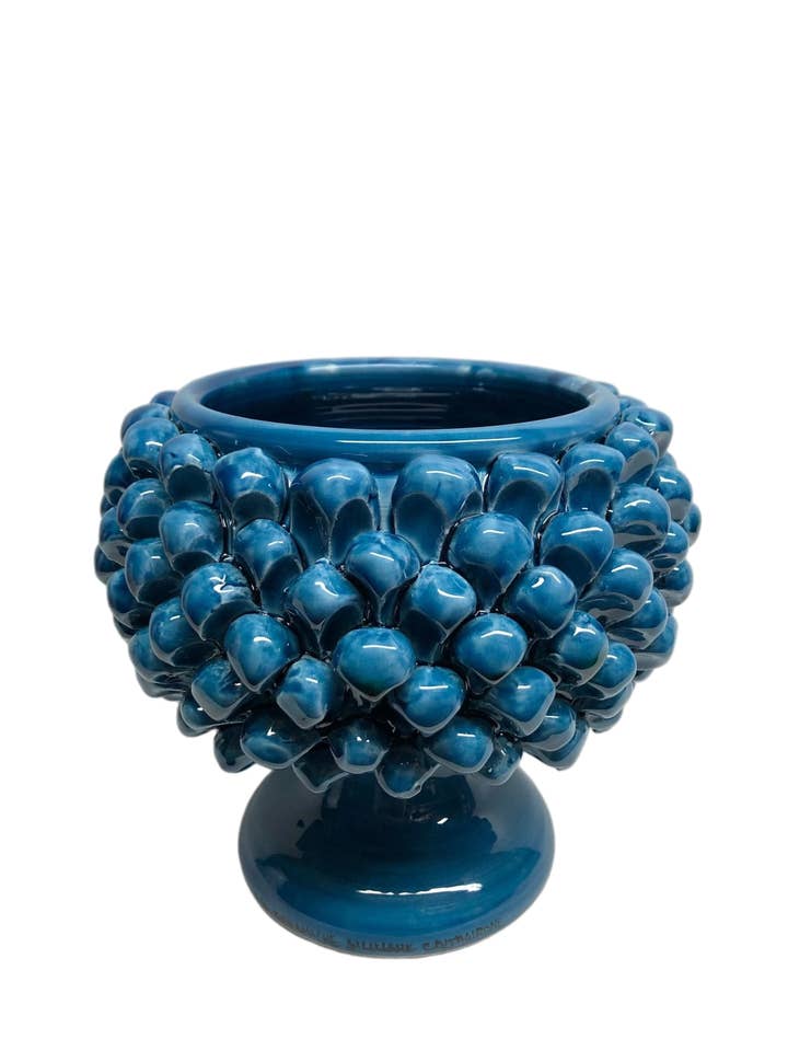 Caltagirone Ceramic Half Pine Cone Planter cm H.20 L.20 Handcrafted Crystal Blue for wholesale by DD Ceramiche Siciliane