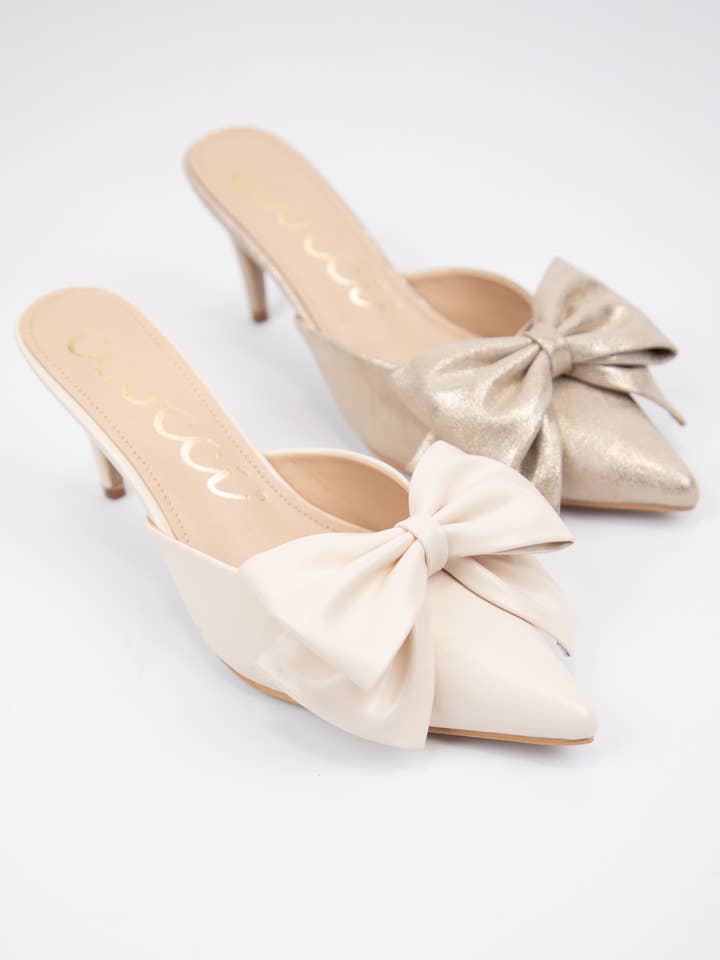 CCOCCI - Wholesale Low Heels - Women's - CAROL BIG BOW ON POINTED-TOE KITTEN HEEL