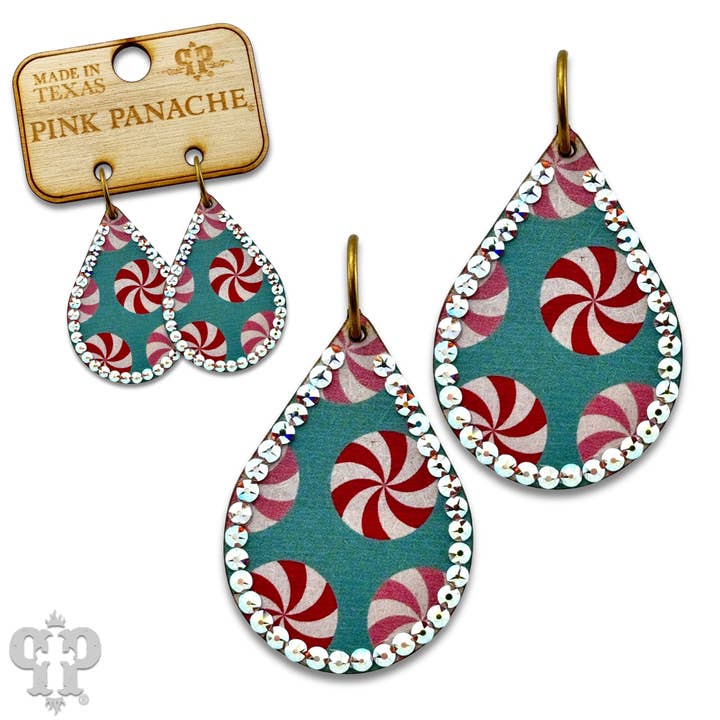 Pink Panache Brands - Wholesale Dangle Earrings - Christmas print teardrop earring with Austrian crystals
