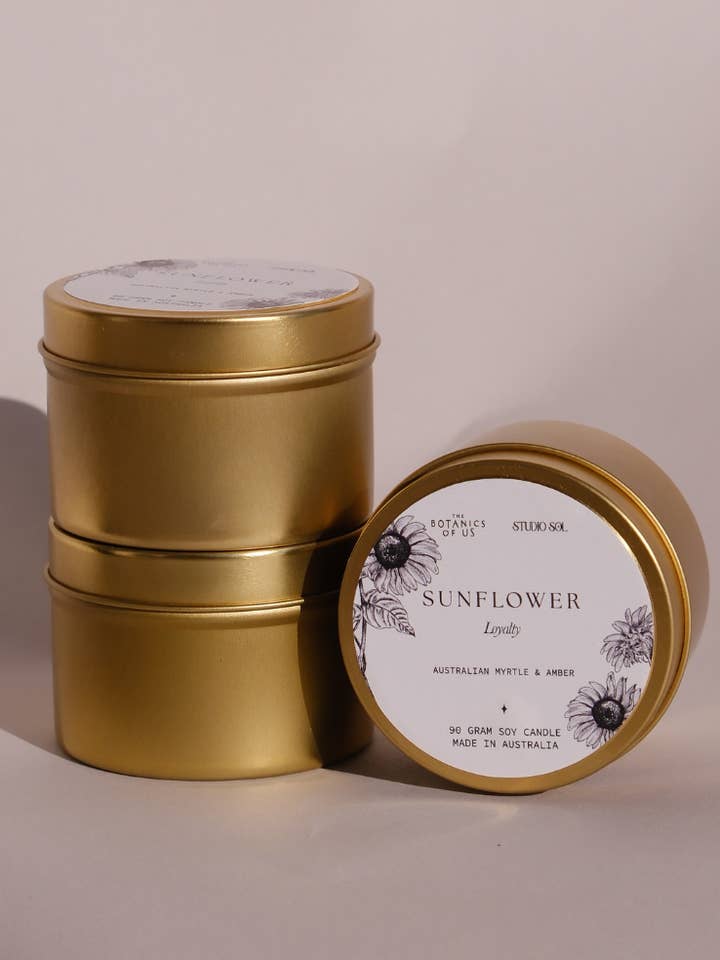 Sunflower Travel Tin | Australian Myrtle + Amber for wholesale by Studio Sol Store