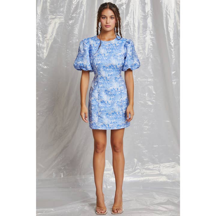 LENA - Wholesale Dress - Women's - METALLIC JACQUARD BALLOON SLEEVE MINI DRESS5