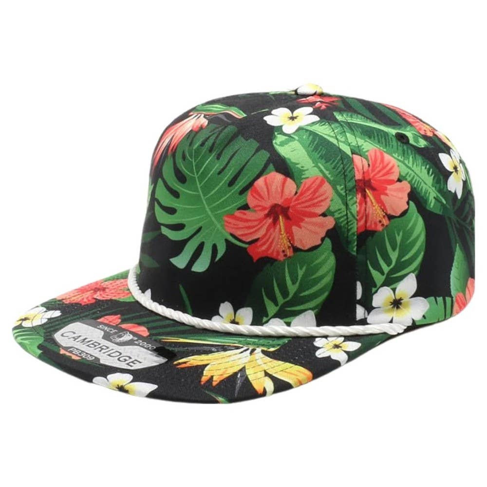 DOBBI - Wholesale Flat Brim Cap - Unisex - CAMBRIDGE 5 PANEL UNSTRUCTURED FLORAL ROPE HAT11