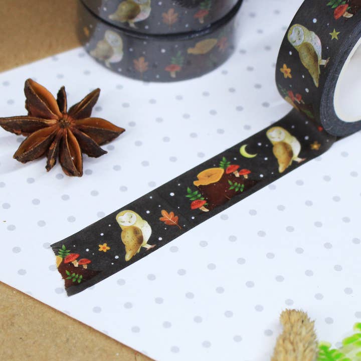 Ellis Woolley Illustration - Wholesale Washi Tape - Owls & Tree Stumps Washi Tape1