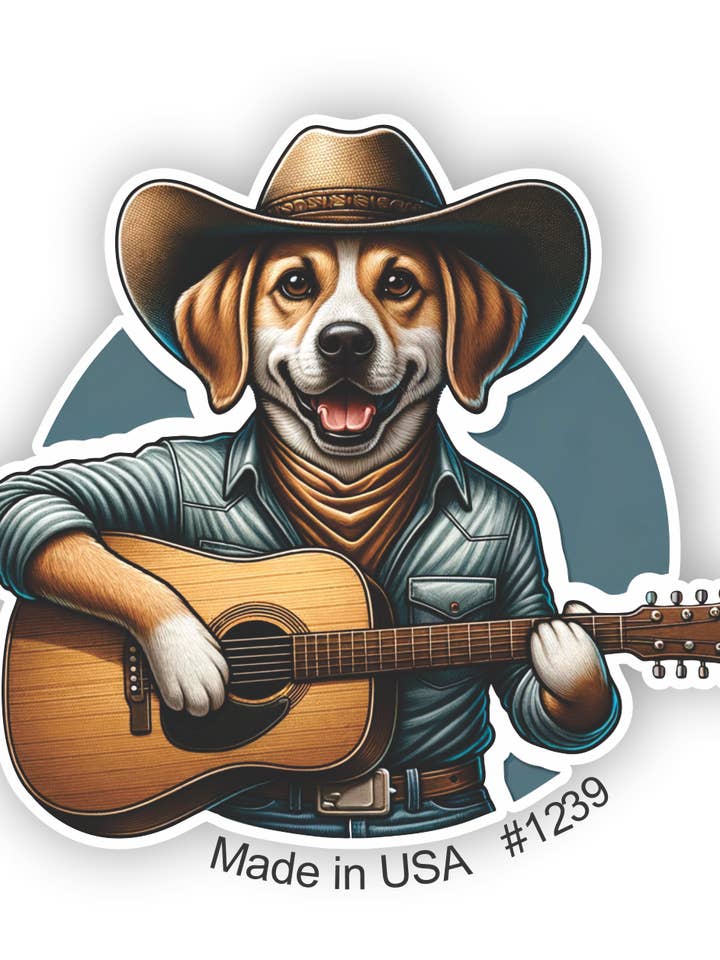 Canine Cowboy Serenade Sticker for wholesale by Big monkey