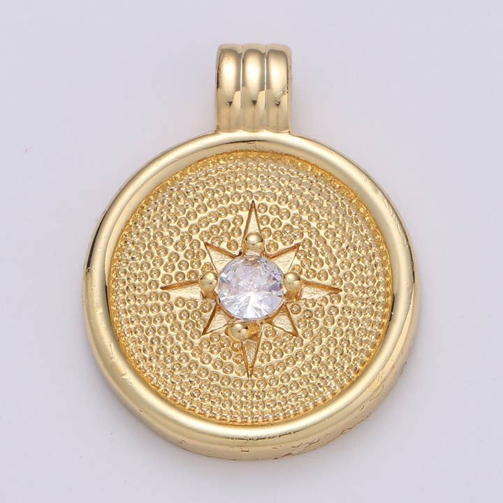Pingente Delicado de Ouro 14k com Zircônia Cúbica, Pingente de Bússola Dourada, Pingente Celestial de Estrela do Norte, Pingentes Martelados, Pulseira de Charme Náutico Brinco Colar I-678 por atacado de Aim Eternal
