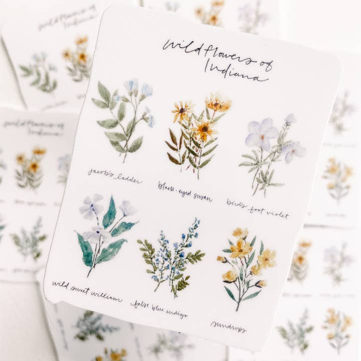 Indiana Wildflowers Waterproof Stickers for wholesale by Art and Home co.