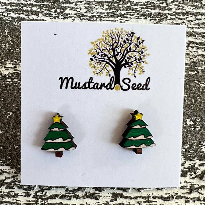 Aretes de madera de árbol de Navidad verde l Abedul para venta al por mayor de Traveling Sparrow
