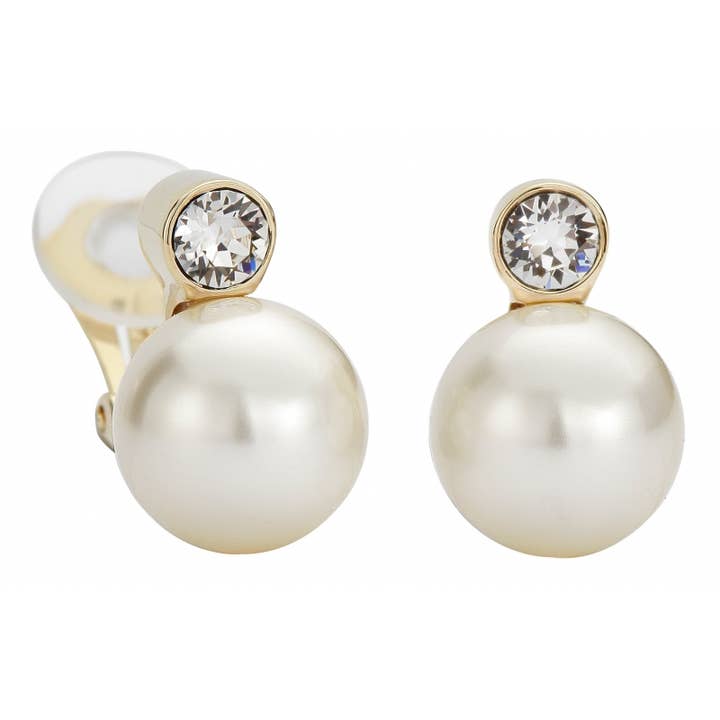 Traveller Clip örhängen - guldpläterade - 12mm krämfärgade pärlor för wholesale av Hollander Jewels B.V.