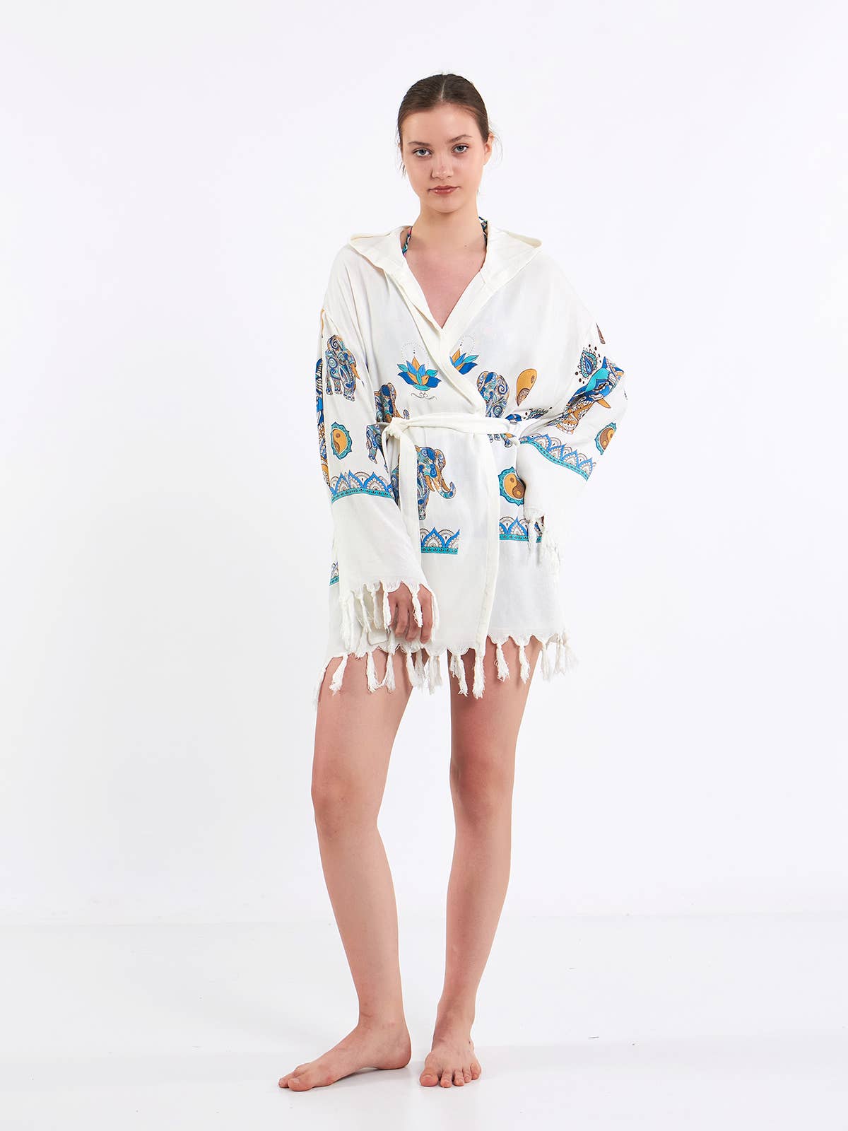 Yaz Concepts - Wholesale Beach Towel - Elephant and Yin Yang Hooded Pareo Wrap Short Turkish Robe9