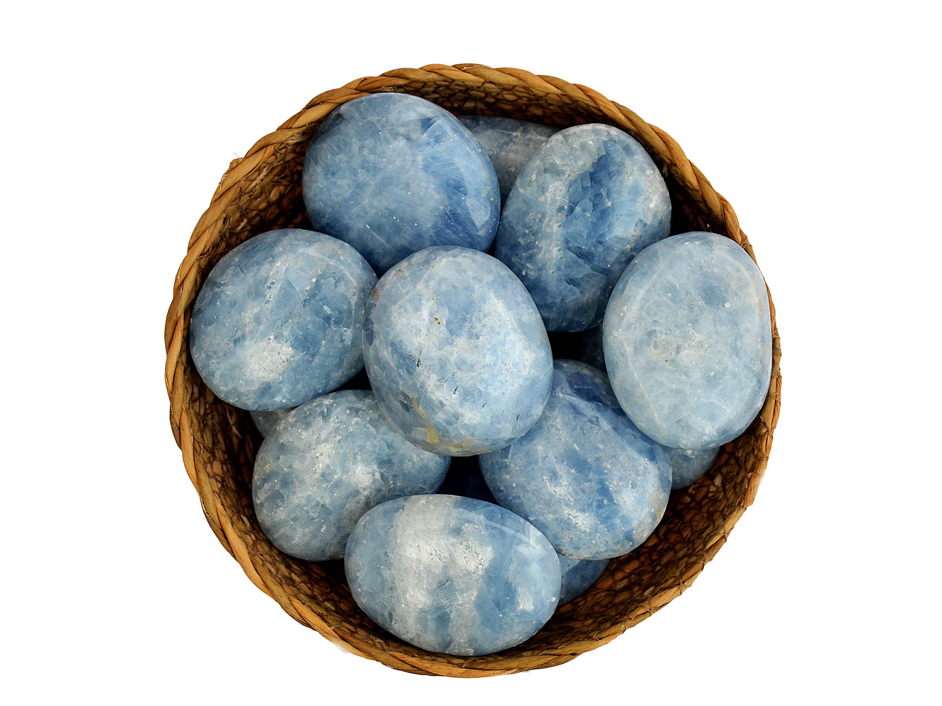 Kaia & Crystals - Wholesale Spiritual Stone/Crystal - Blue Calcite Palm Stone (9-12 Pcs) -  (55mm - 70mm) 1 kg Lot3
