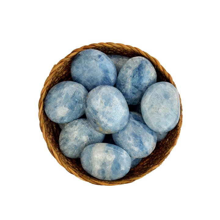 Kaia & Crystals - Wholesale Spiritual Stone/Crystal - Blue Calcite Palm Stone (9-12 Pcs) - (55mm - 70mm) 1 kg Lot3