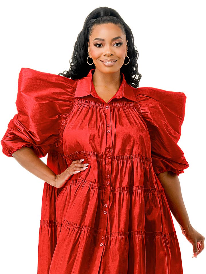 Plus Balloon Sleeves Flounced Hem Flare Shirts Dress for wholesale by Namatt Design