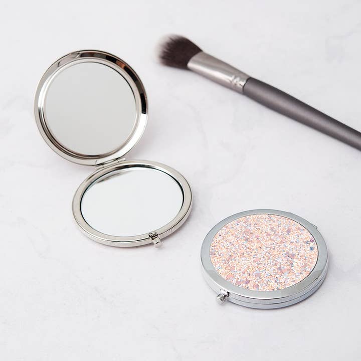 Weddingstar Inc. - Wholesale Compact Mirror - Rose Gold Glitter Compact Mirror